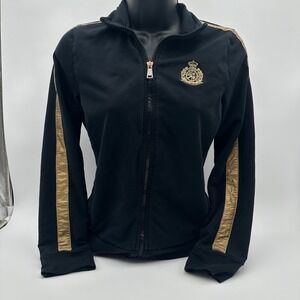 Lauren Ralph Lauren‎ Track Jacket Black Gold Crest Zip Up